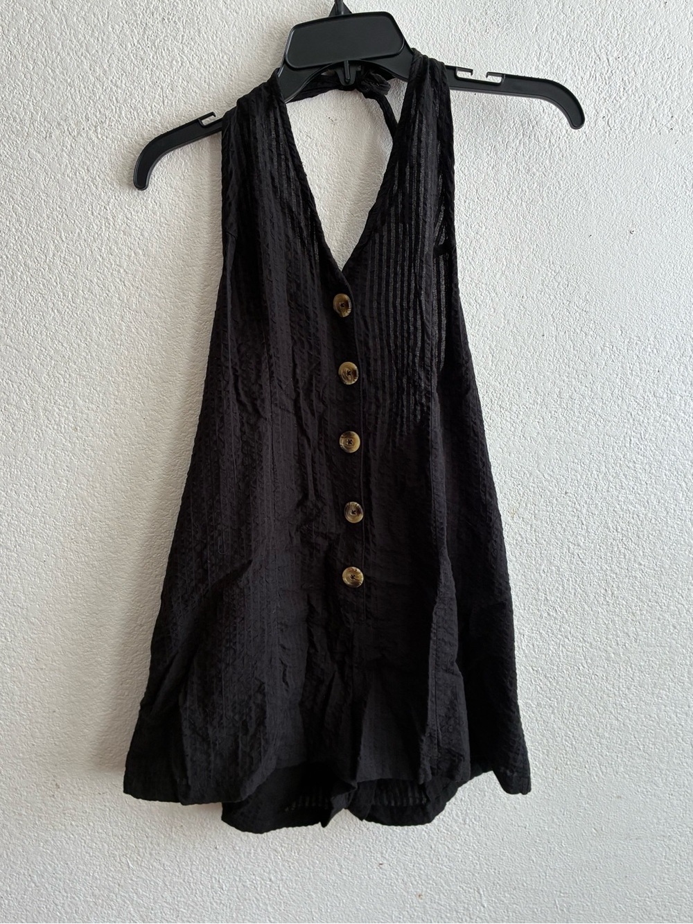 ASOS DESIGN Petite Halter Playsuit With Button Detail Black Romper 6 - Picture 10 of 15